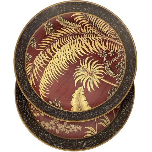 Middle East Decorative Ceramic Plate Ferns And Foliage Set Of 2 - Picture 5 of 5
